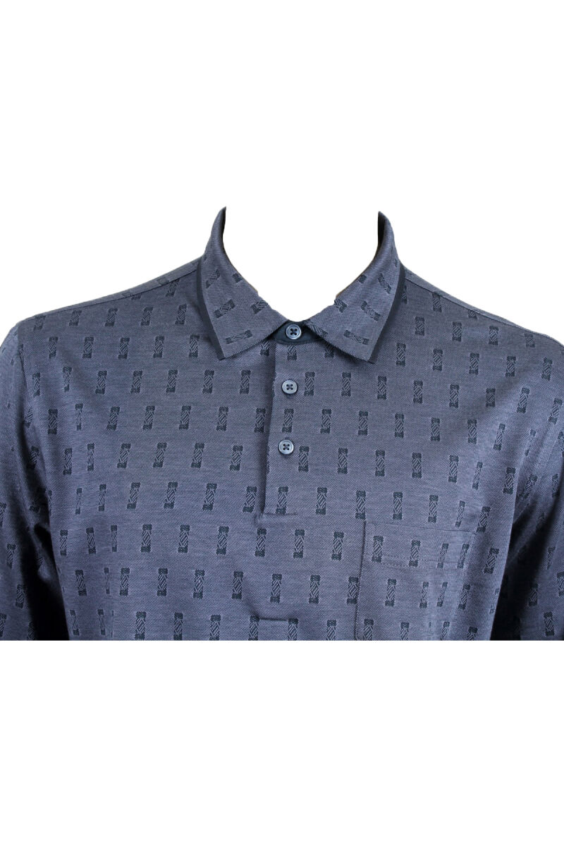 Erkek Lacivert Polo Yaka Desenli Klasik Sweatshirt - 3