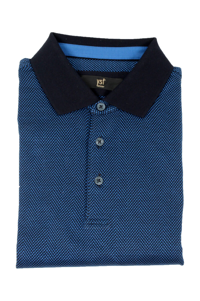 Erkek Lacivert Polo Yaka Klasik Sweatshirt - 1