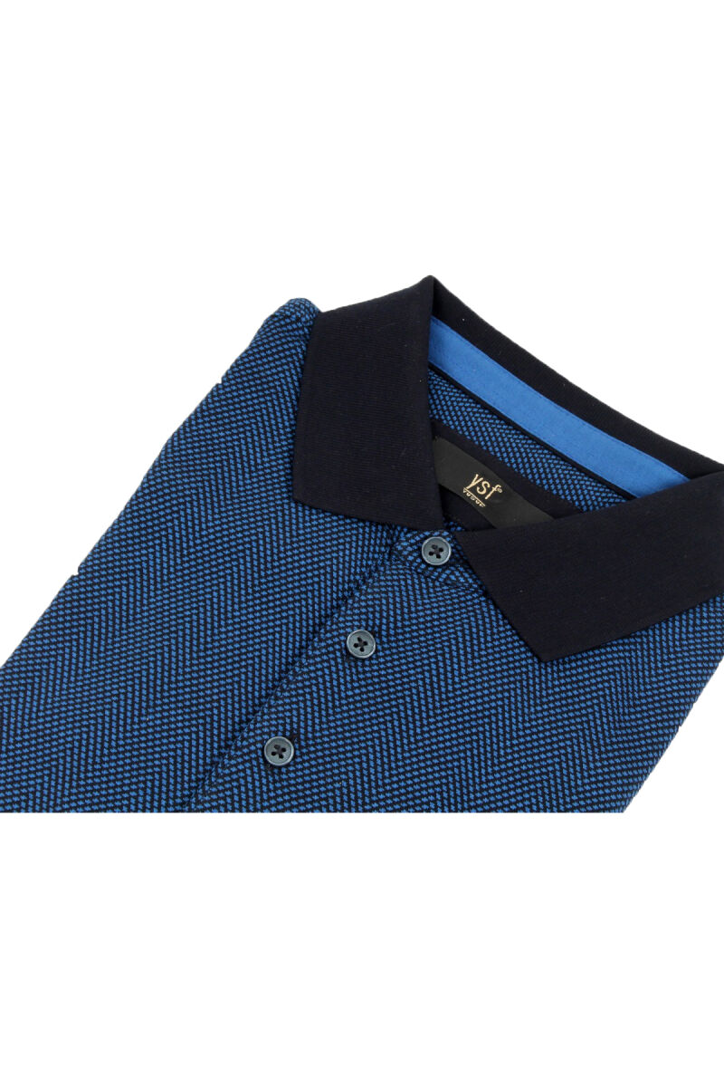 Erkek Lacivert Polo Yaka Klasik Sweatshirt - 3