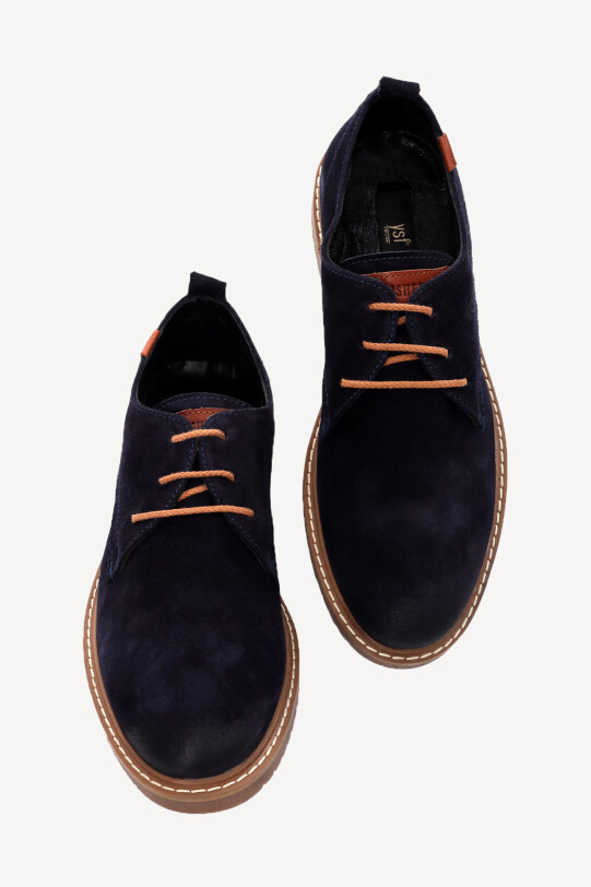 Erkek Lacivert Bağcıklı Süet Casual Ayakkabı