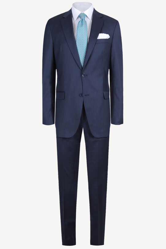 Erkek Lacivert Çizgili Regular Fit Takım Elbise