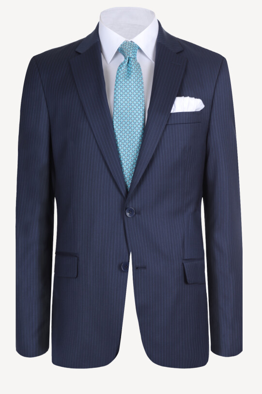 Erkek Lacivert Çizgili Regular Fit Takım Elbise