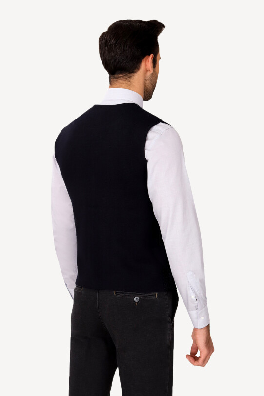 Erkek Lacivert Desenli Klasik Triko Yelek