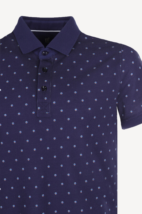 Erkek Lacivert Desenli Regular Fit Polo Yaka Tshirt