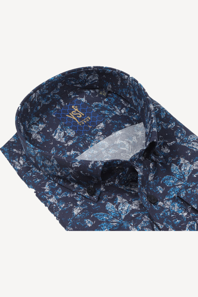 Erkek Lacivert Desenli Slim Fit Gömlek - 2