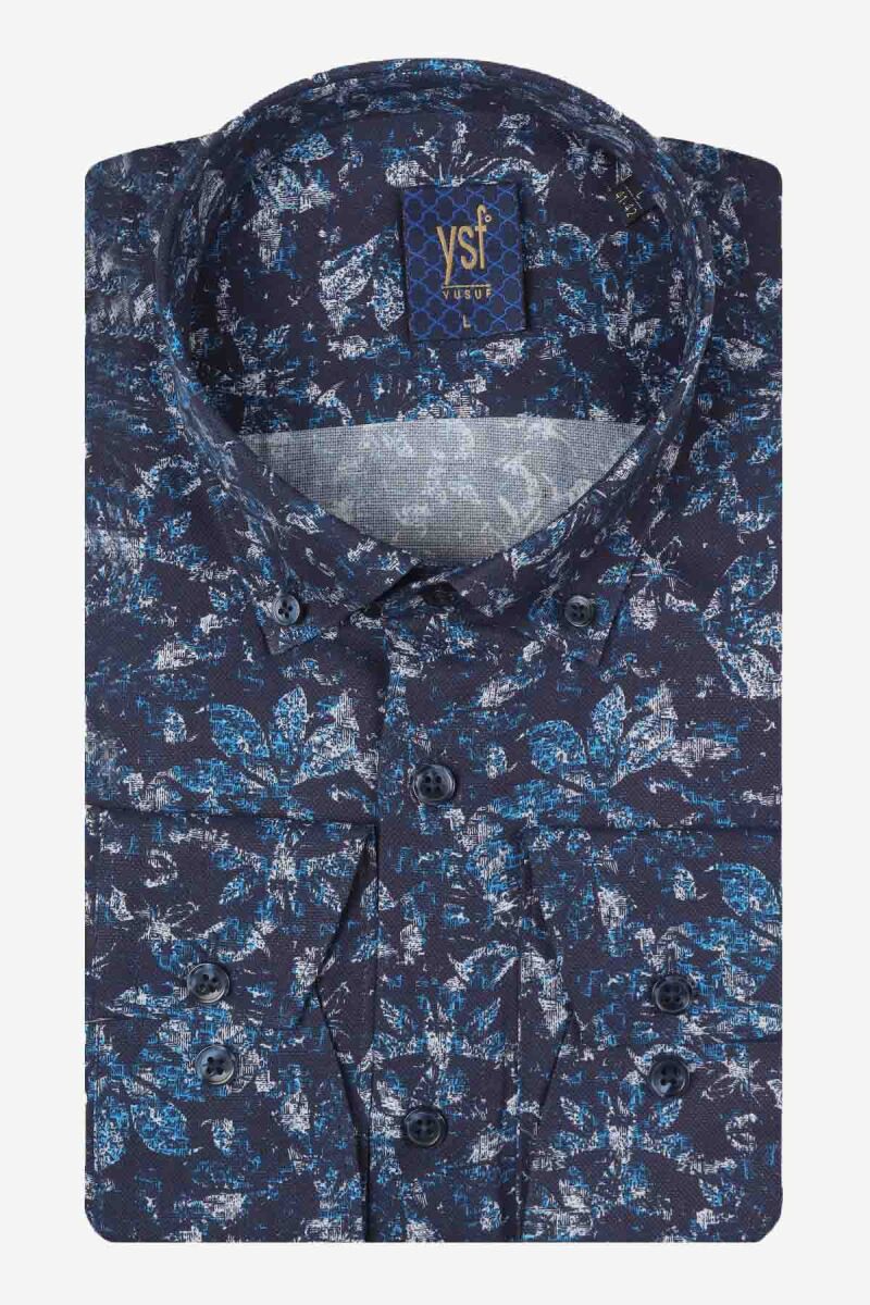 Erkek Lacivert Desenli Slim Fit Gömlek - 3