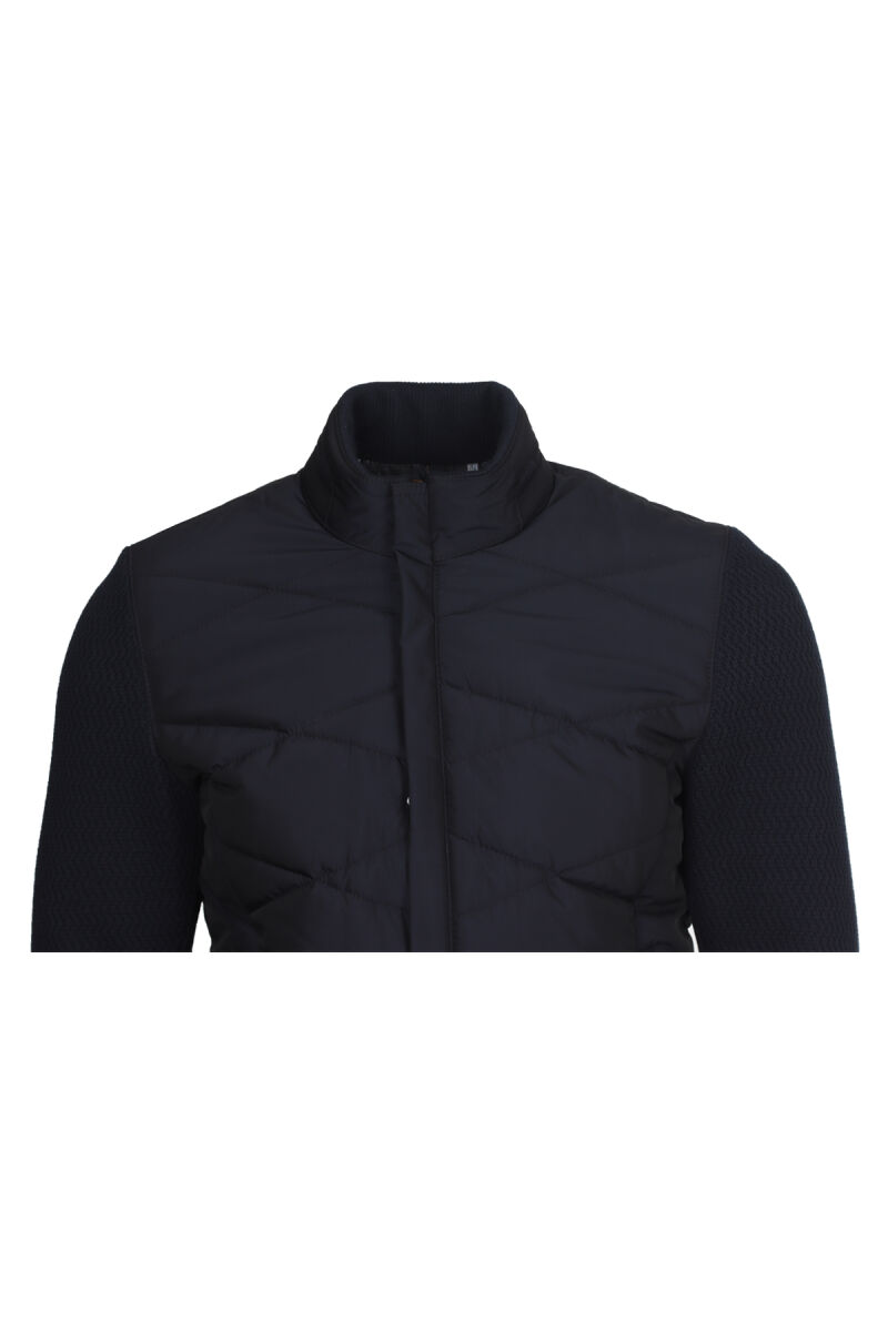 Erkek Lacivert Dik Yaka Desenli Triko Kol Spor Mont - 2