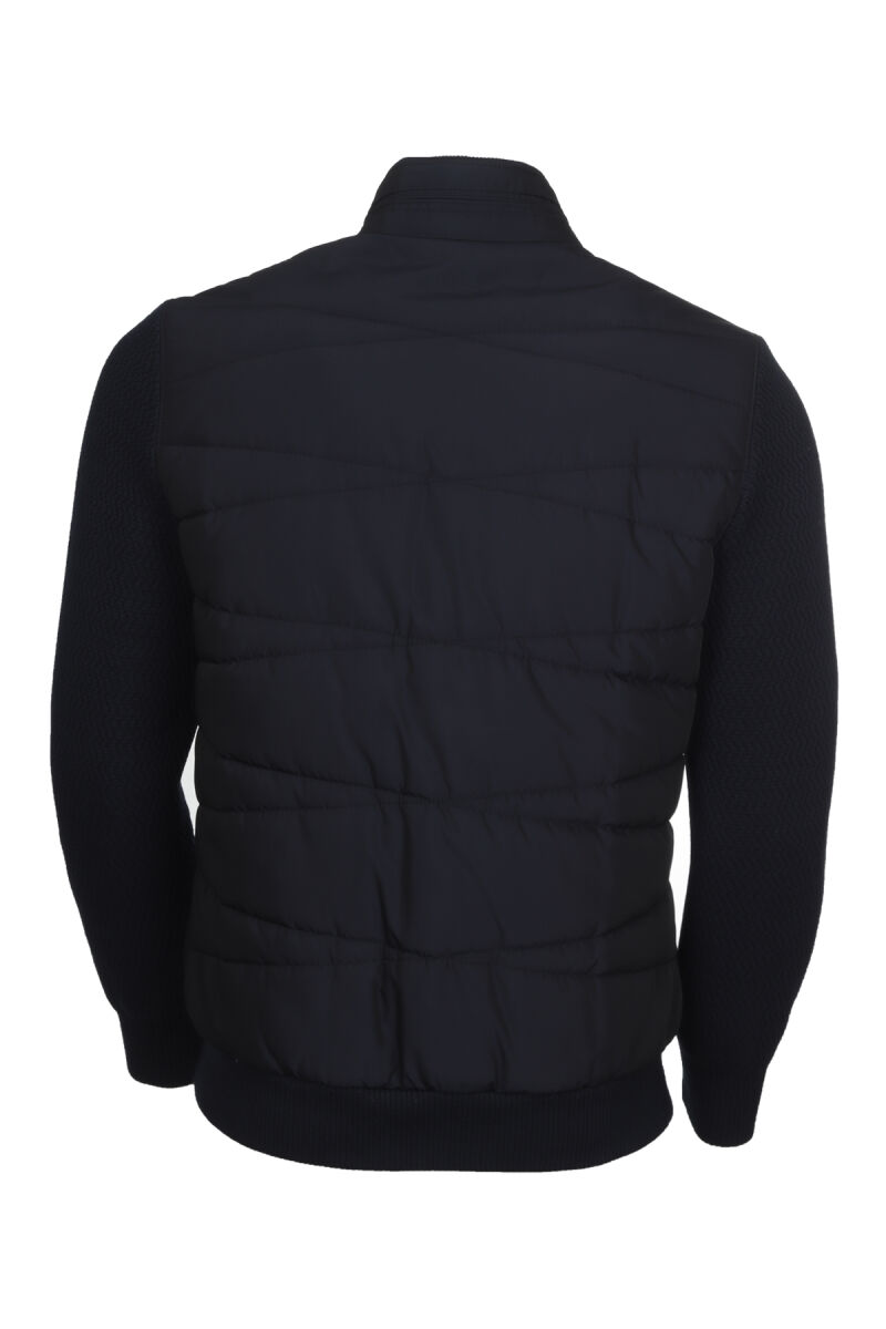 Erkek Lacivert Dik Yaka Desenli Triko Kol Spor Mont - 4