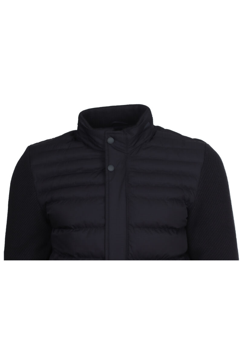 Erkek Lacivert Dik Yaka Desenli Triko Kol Spor Mont - 2