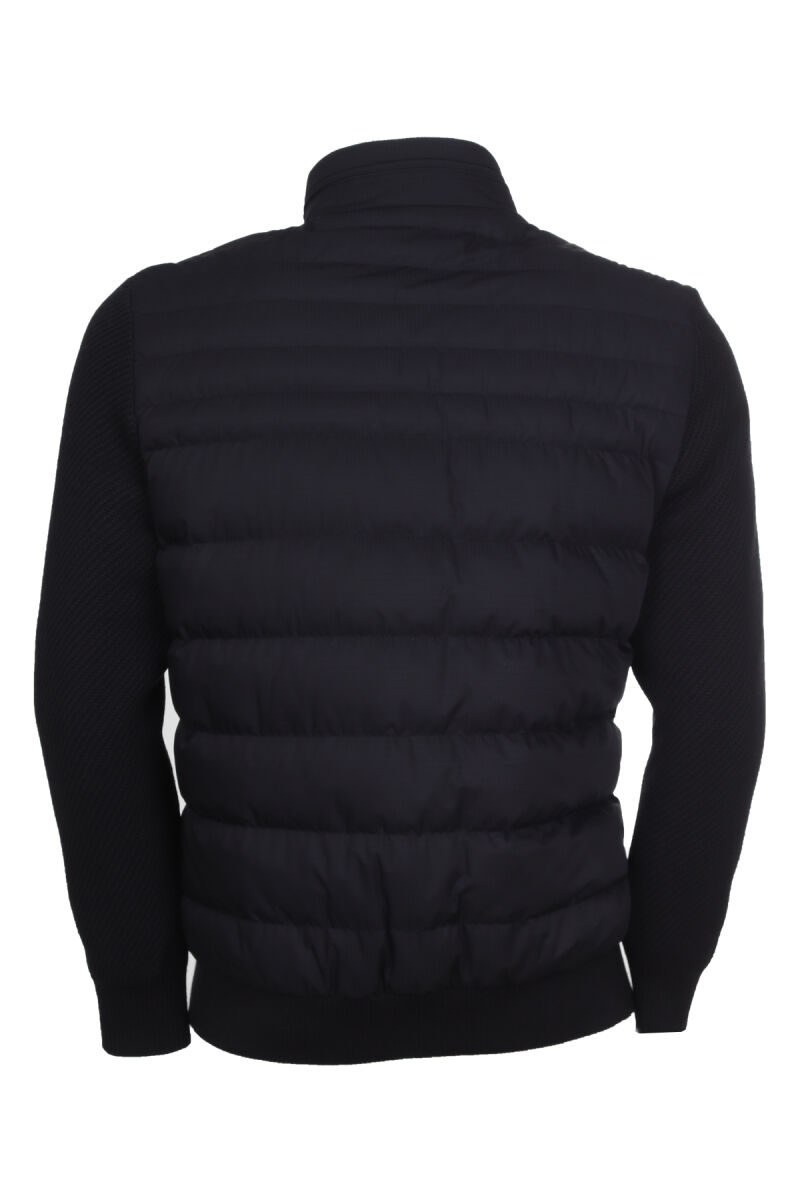 Erkek Lacivert Dik Yaka Desenli Triko Kol Spor Mont - 4