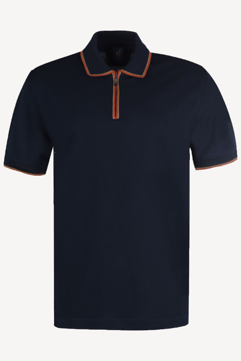 Erkek Lacivert Fermuarlı Polo Yaka Regular Fit Tshirt - 1