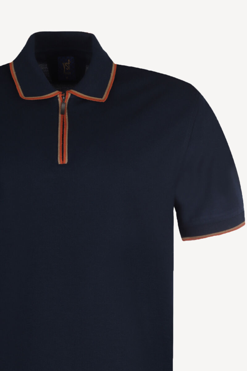 Erkek Lacivert Fermuarlı Polo Yaka Regular Fit Tshirt - 2