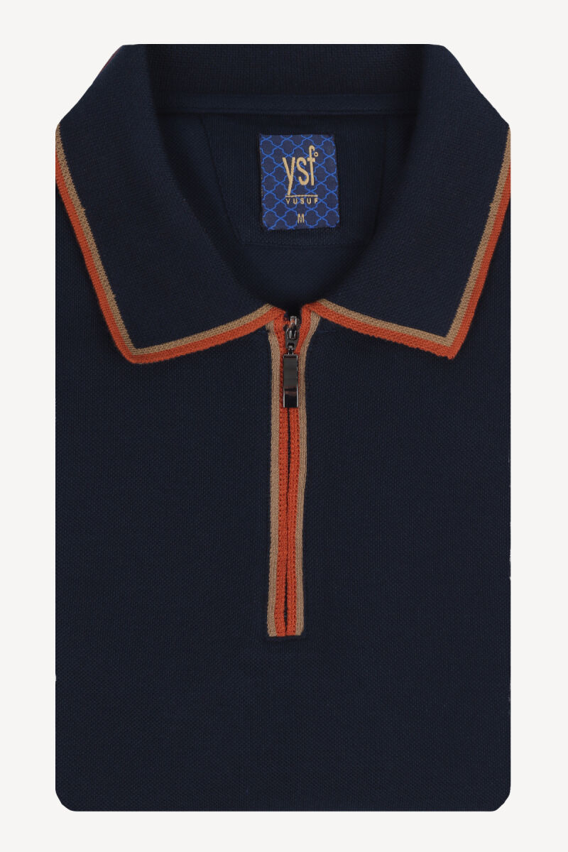 Erkek Lacivert Fermuarlı Polo Yaka Regular Fit Tshirt - 3