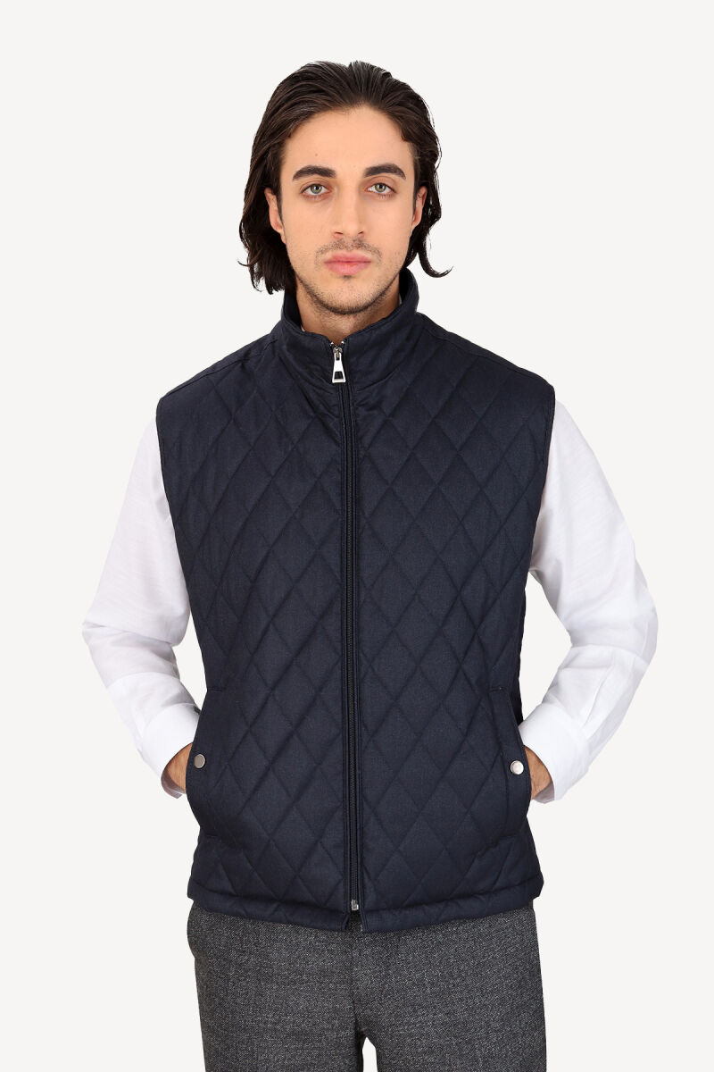 Erkek Lacivert Kapitone Klasik Yelek - 1