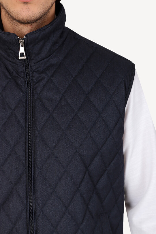 Erkek Lacivert Kapitone Klasik Yelek