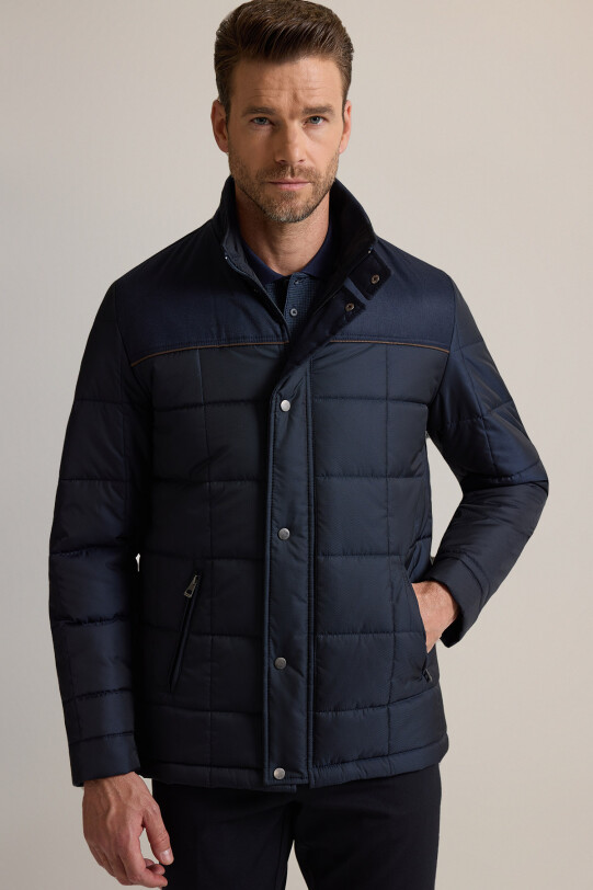 Erkek Lacivert Kareli Klasik Kaban