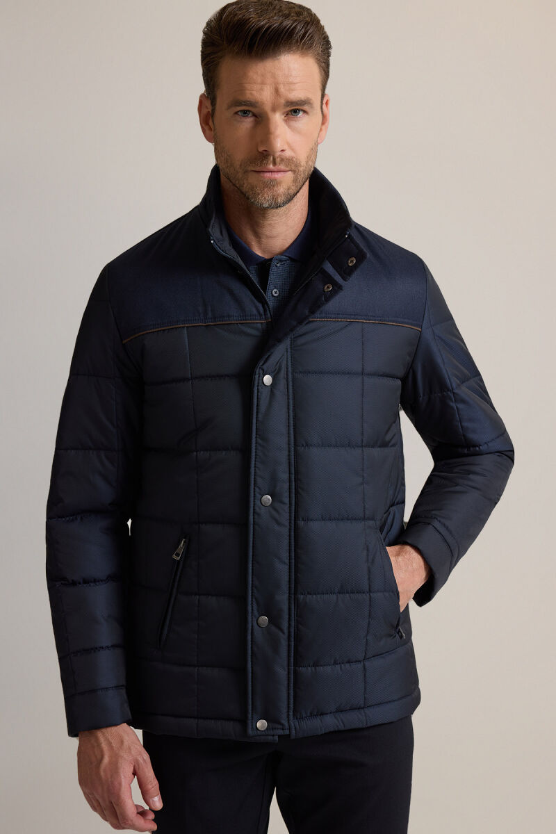 Erkek Lacivert Kareli Klasik Kaban - 1