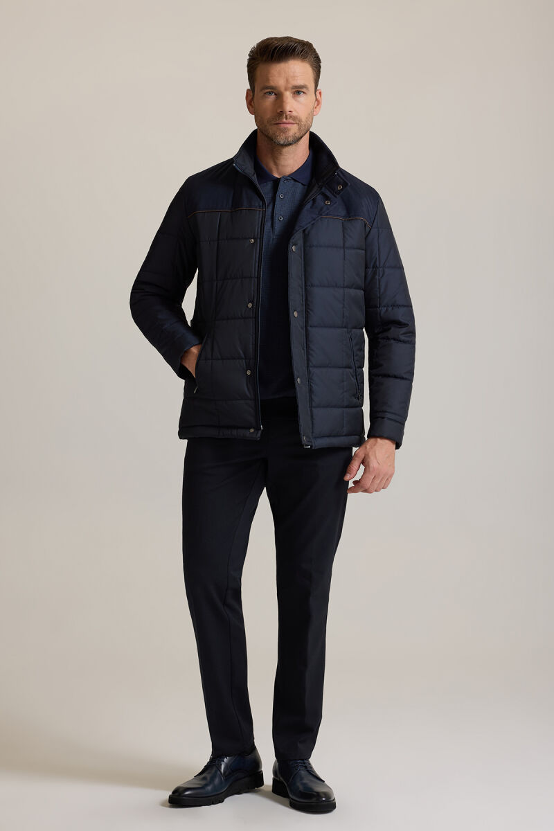 Erkek Lacivert Kareli Klasik Kaban - 2