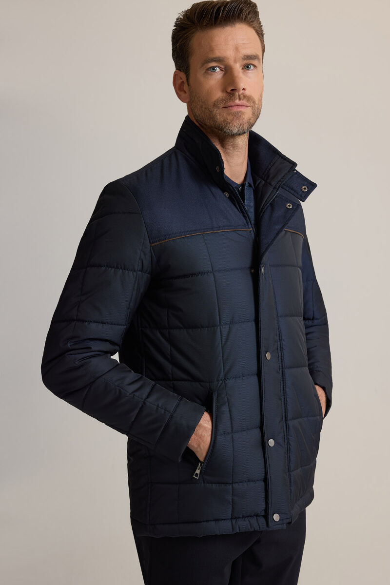 Erkek Lacivert Kareli Klasik Kaban - 4