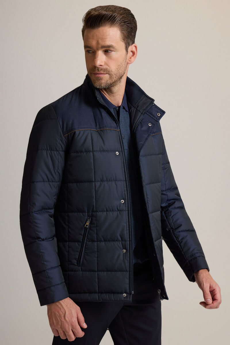 Erkek Lacivert Kareli Klasik Kaban - 5