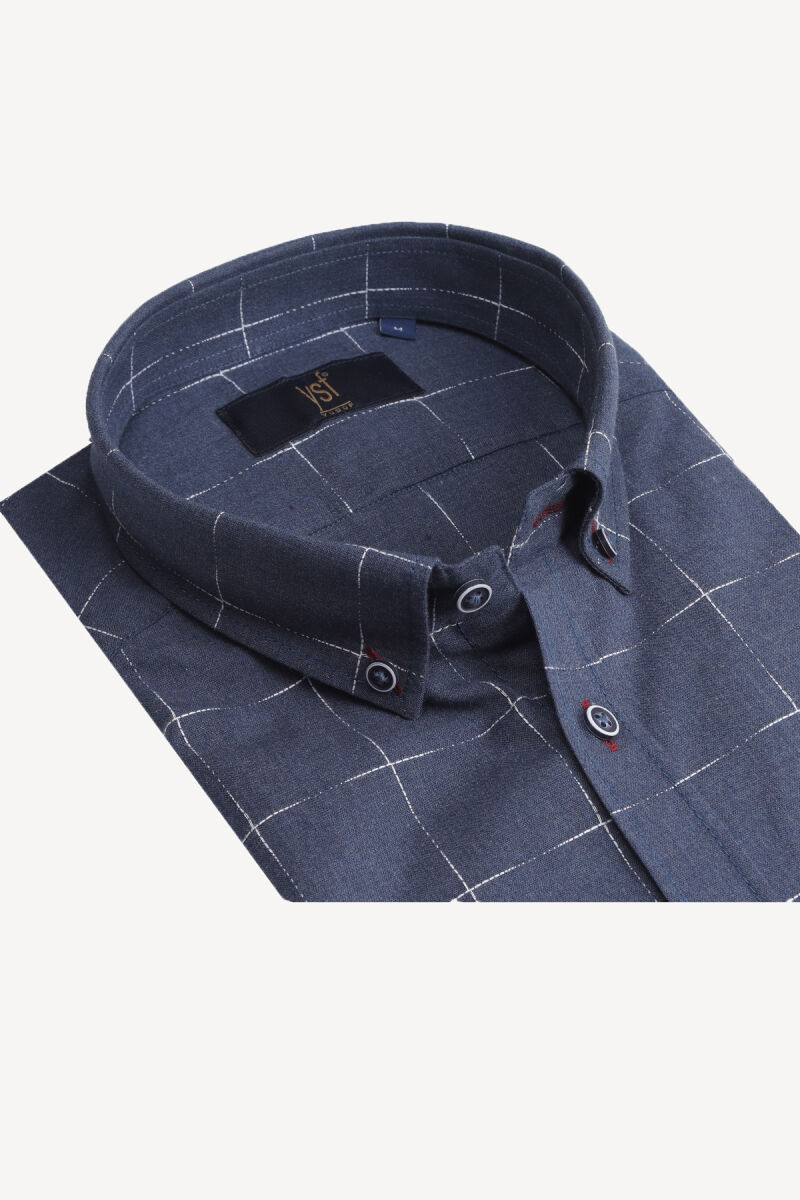 Erkek Lacivert Kareli Klasik Uzun Kollu Gömlek - 2