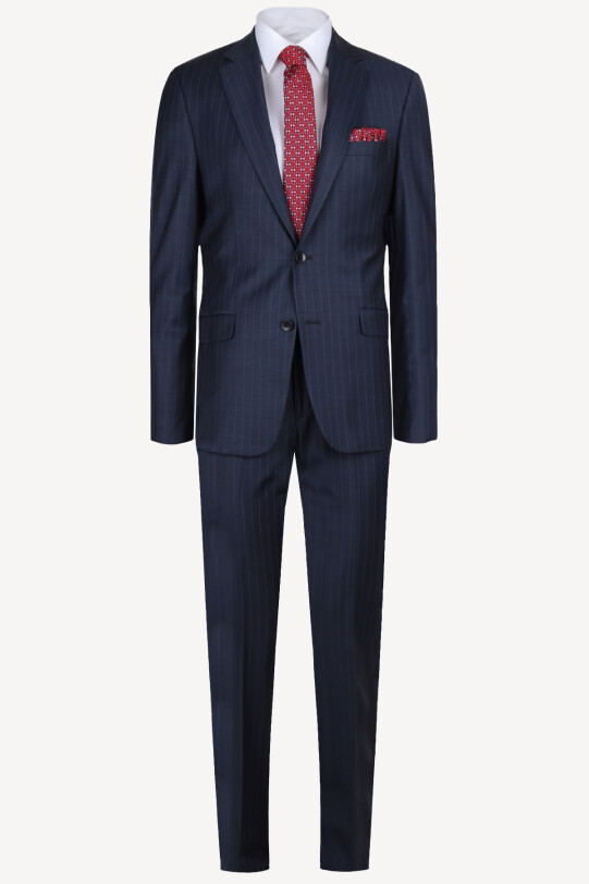 Erkek Lacivert Klasik %100 Yün Çizgili Takım Elbise - YSF