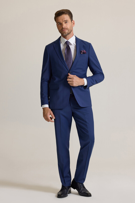 Erkek Lacivert Klasik Çift Yırtmaç Takım Elbise