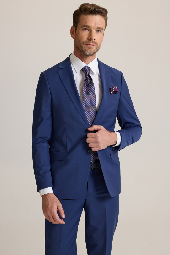 Erkek Lacivert Klasik Çift Yırtmaç Takım Elbise
