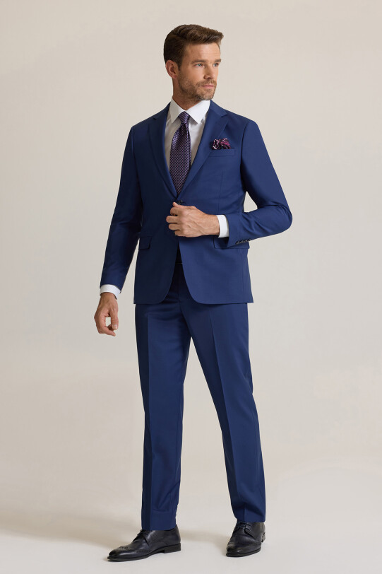 Erkek Lacivert Klasik Çift Yırtmaç Takım Elbise