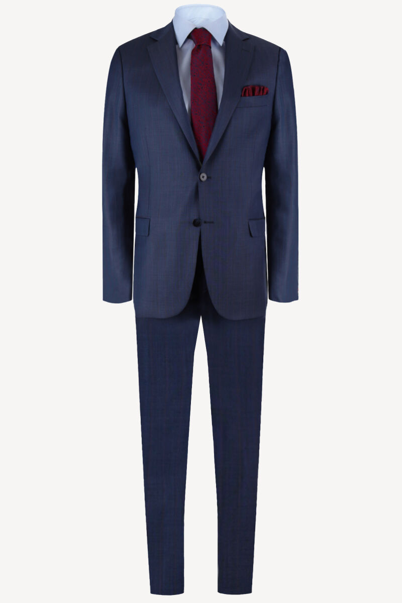 Erkek Lacivert Klasik Çizgili Takım Elbise - 1