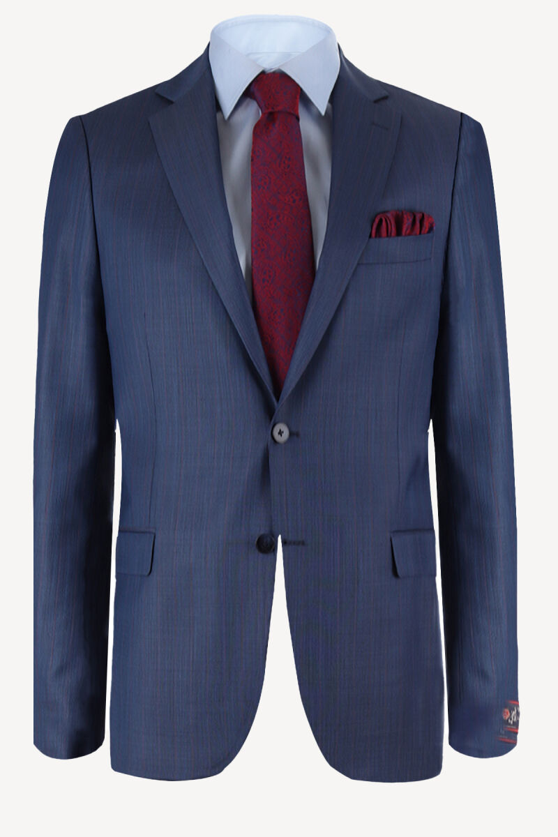Erkek Lacivert Klasik Çizgili Takım Elbise - 2