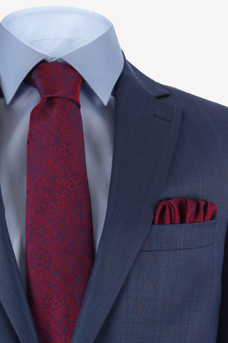 Erkek Lacivert Klasik Çizgili Takım Elbise - 3