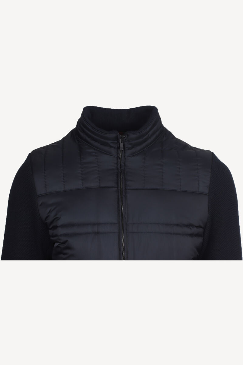 Erkek Lacivert Klasik Desenli Triko Kol Spor Mont - 2