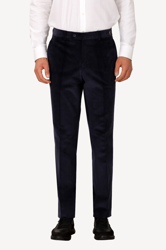 Erkek Lacivert Klasik Kadife Pantolon