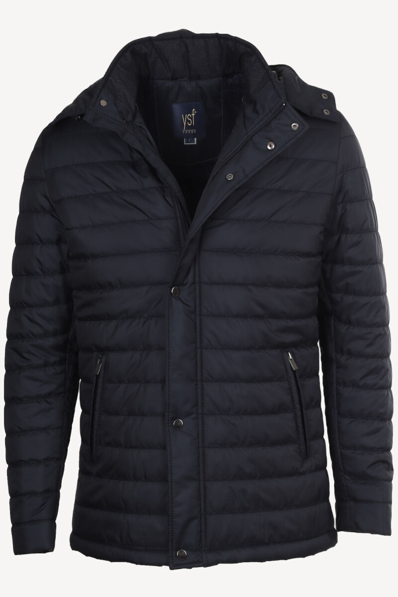 Erkek Lacivert Klasik Kapöşonlu Kaban - 1