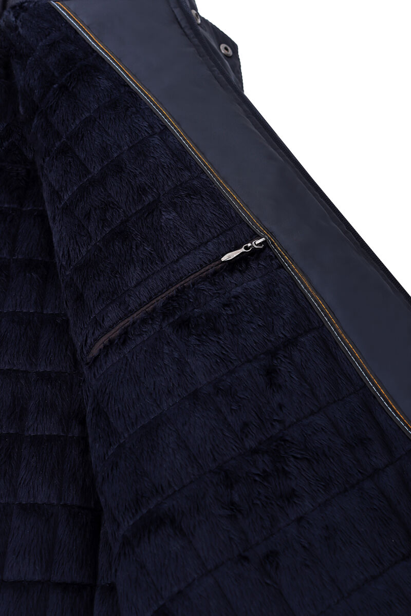 Erkek Lacivert Klasik Kapöşonlu Kaban - 5