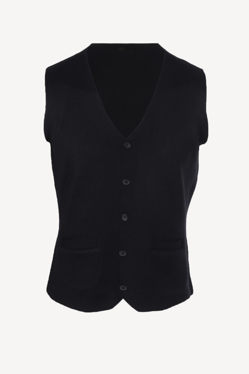 Erkek Lacivert Klasik Triko Yelek - 1