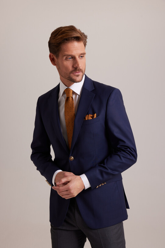 Erkek Lacivert Klasik Yünlü Blazer Ceket