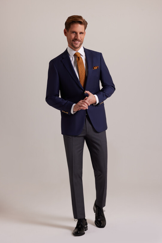 Erkek Lacivert Klasik Yünlü Blazer Ceket