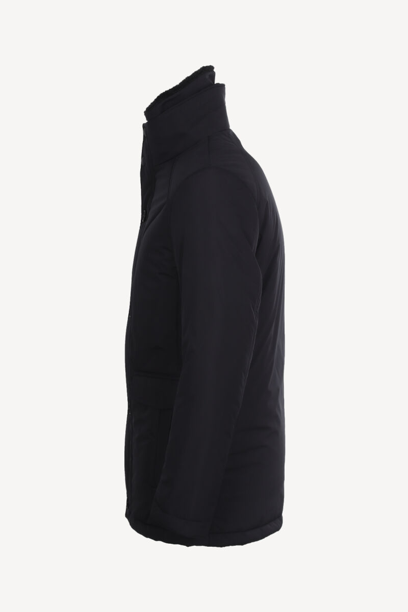 Erkek Lacivert Kürklü Yaka Klasik Kaban - 3