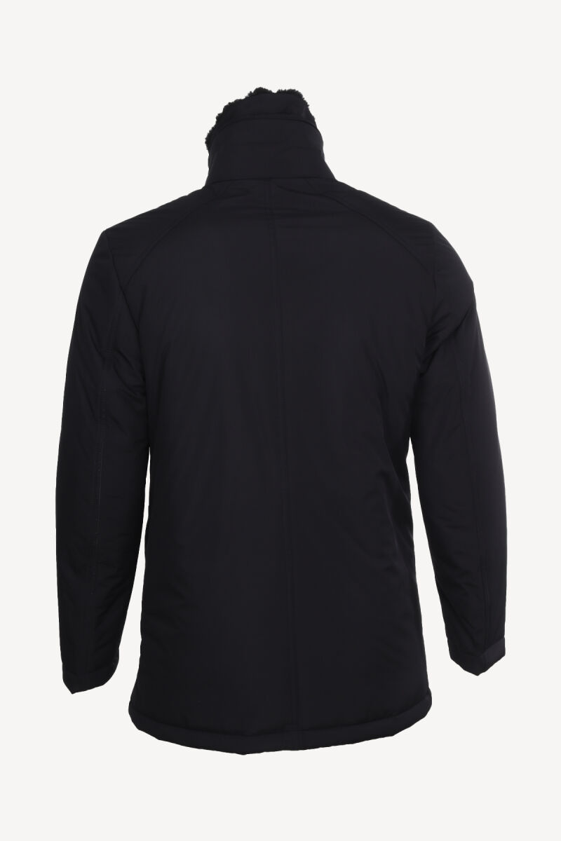 Erkek Lacivert Kürklü Yaka Klasik Kaban - 4