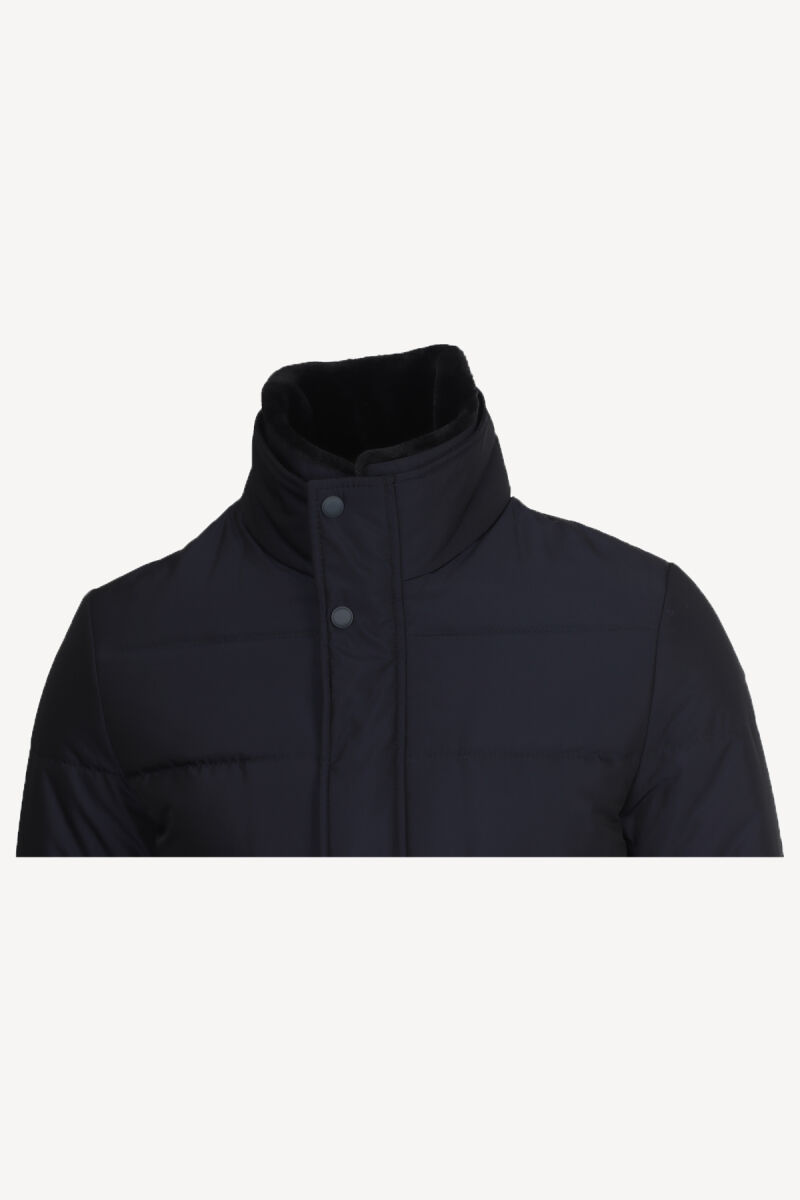 Erkek Lacivert Kürklü Yaka Klasik Kaban - 2