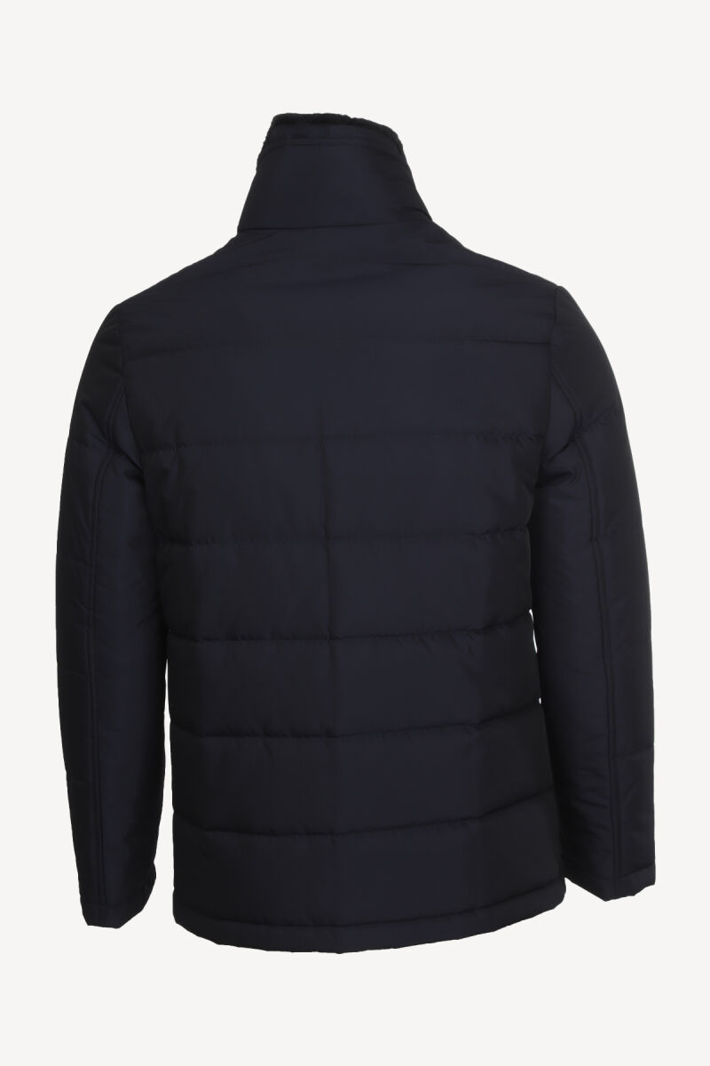 Erkek Lacivert Kürklü Yaka Klasik Kaban - 4