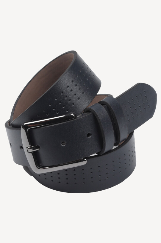 Erkek Lacivert Nokta Desen Spor Deri Kemer