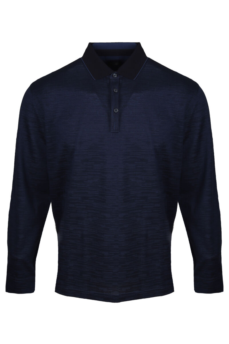 Erkek Lacivert Polo Yaka Desenli Klasik Sweatshirt - 1