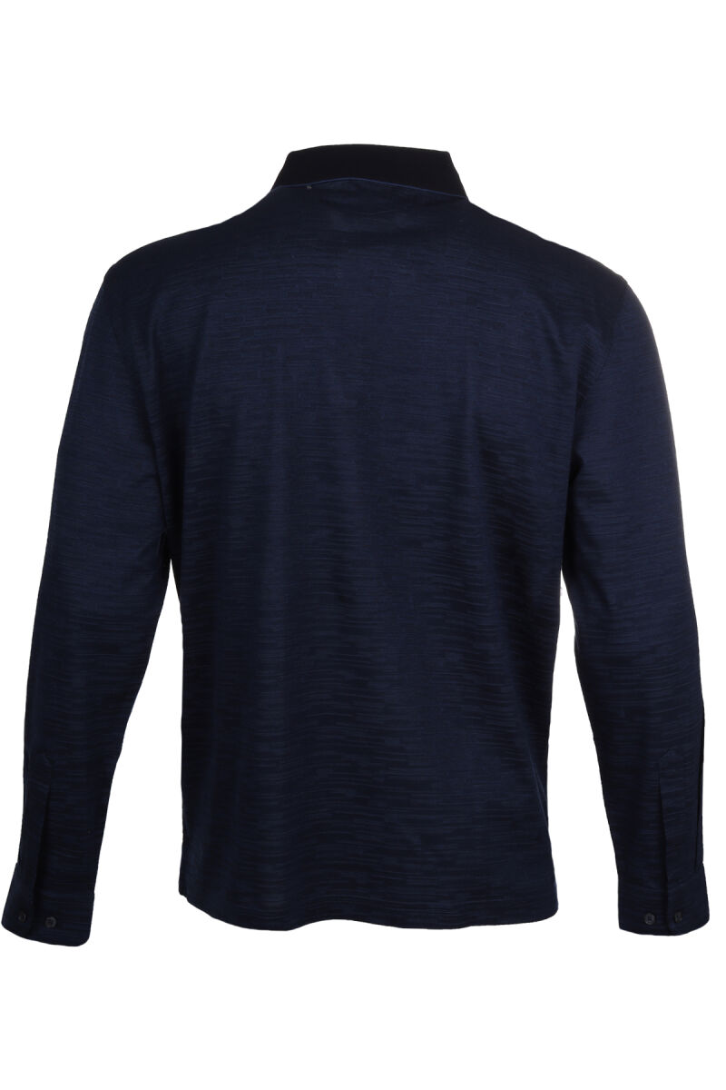 Erkek Lacivert Polo Yaka Desenli Klasik Sweatshirt - 2