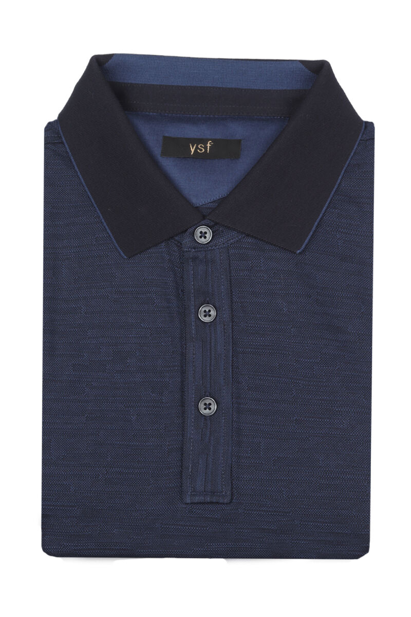 Erkek Lacivert Polo Yaka Desenli Klasik Sweatshirt - 3