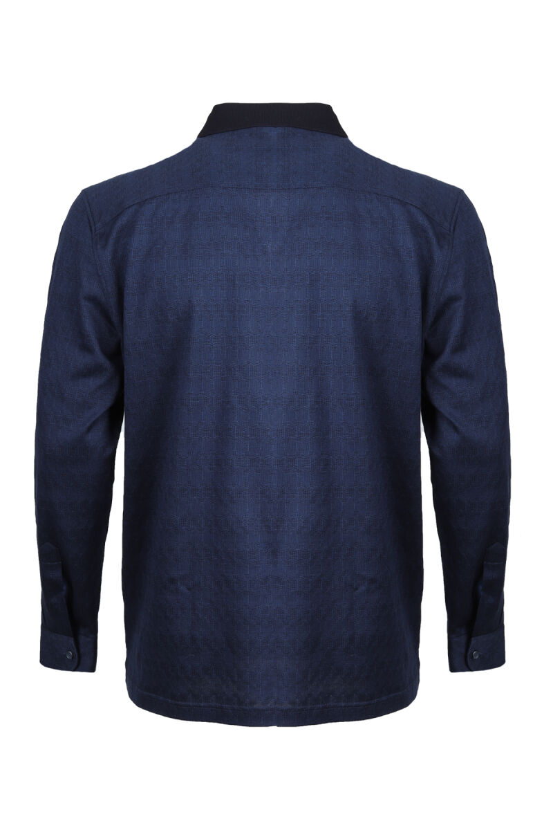 Erkek Lacivert Polo Yaka Desenli Klasik Sweatshirt - 2