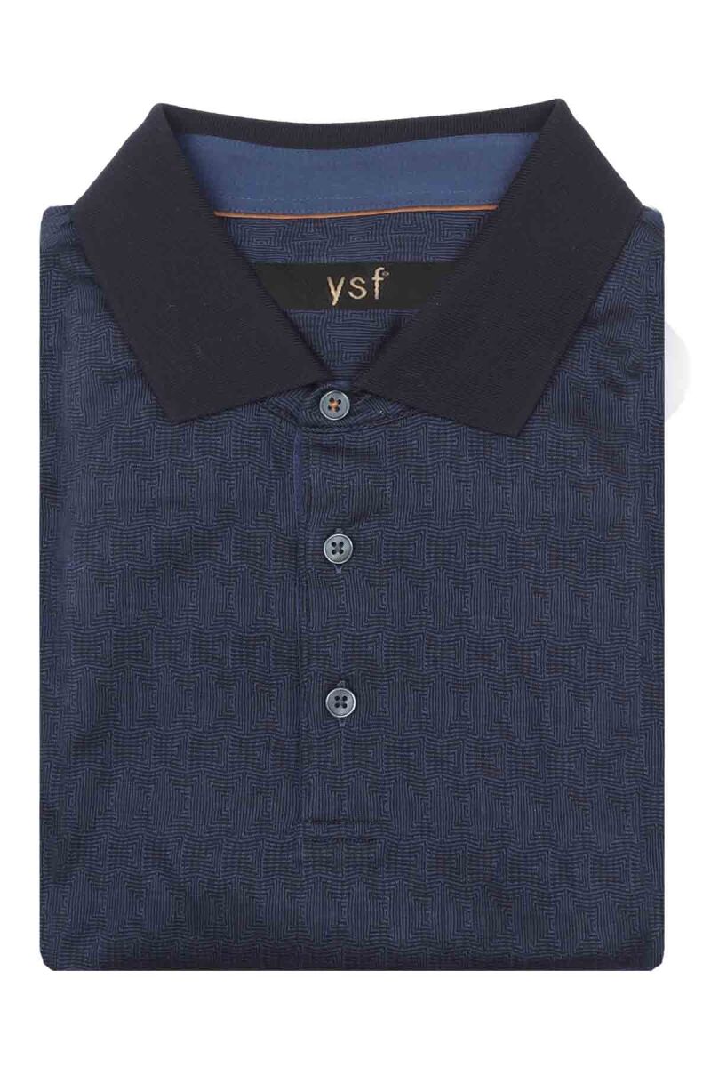 Erkek Lacivert Polo Yaka Desenli Klasik Sweatshirt - 3