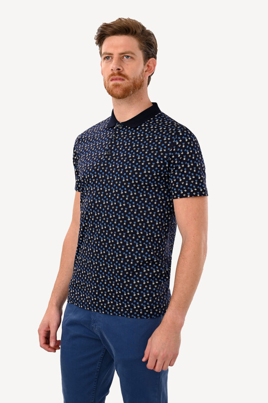 Erkek Lacivert Polo Yaka Desenli Tshirt